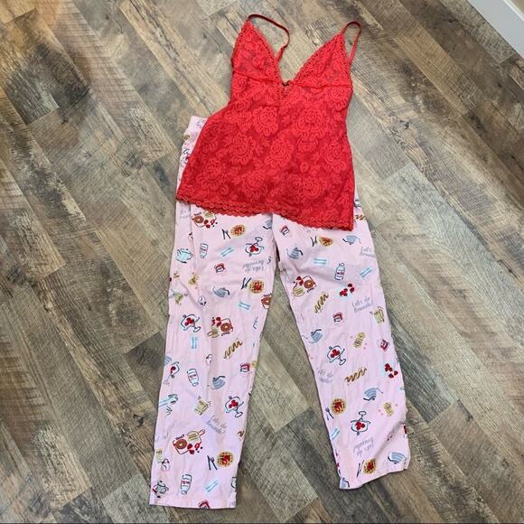 Victoria Secret Lace Cami & Cuddl Dudds Cotton Whimsical Print Pajama Pants M - Picture 1 of 15